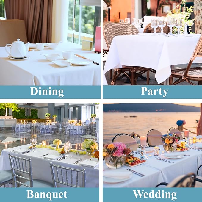 VidaFete Table Cloth 6 Pack 90*156inch Rectangle Tablecloth Polyester, Stain Resistant and Wrinkle Polyester Dining Table Cover for Kitchen Dinning Party Wedding Rectangular Tabletop Decoration(White)