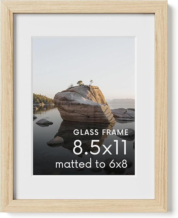 HAUS AND HUES 8.5x11 Picture Frame with Real Glass & American Oak Matted to 6x8-8.5 by 11 Picture Frame Wood - Includes Vertical & Horizontal Hang - Ideal for Home, Office (8.5x11 in, Natural)