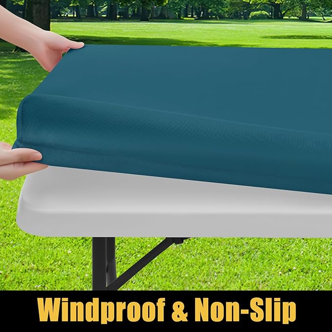 Smiry Rectangle Picnic Table Cloth, Waterproof Elastic Fitted Tablecloths for 4 Foot Tables, Washable Polyester Table Cover for Camping, Indoor and Outdoor (Peacock Blue, 30"x48")