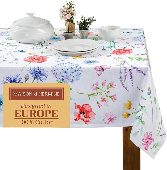 Maison d' Hermine Table Cloth Square Table 100% Cotton 54 x 54 Inches Tablecloth Reusable Decorative for Dining Room Farmhouse Home Valentines Day Decorations Spring Summer - Just Floral