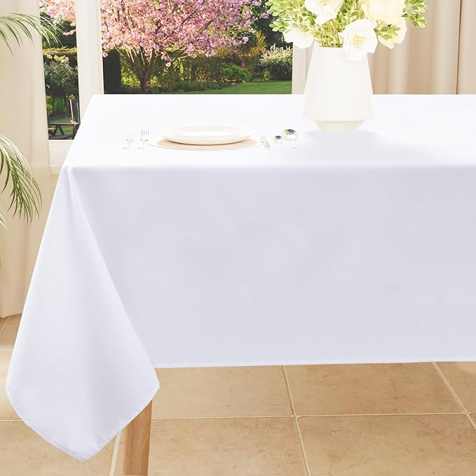 Smiry Rectangle Table Cloth, Waterproof Anti-Scratch Polyester Tablecloth, Decorative Washable Fabric Table Cover for Dining, Buffet, Parties and Outdoor, 60x84, White
