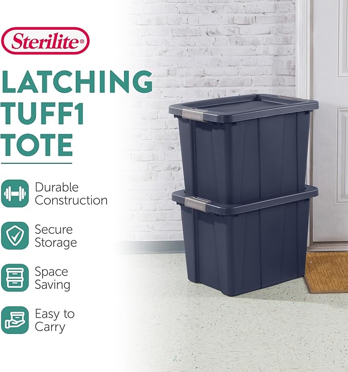 Sterilite 18-Pack Storage Bins with Lids, Heavy Duty Totes, Tuff1, 18 Gallon, Dark Indigo