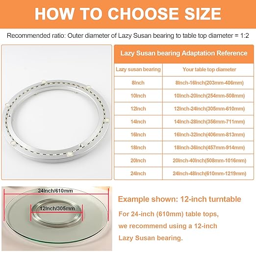 TamBee 14 Inch Mute Lazy Susan Bearing Heavy Duty Aluminum Lazy Susan Hardware Kit Rotating Ring Mechanism for Dining Tables, DIY Projects(Base Only)