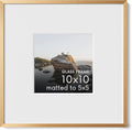 HAUS AND HUES 10x10 Picture Frame with Real Glass & Brass Premium-Grade Metal Matted to 5x5 - Aluminum 10x10 Frame - Includes Hanging Kit - Ideal for Home, Office (10x10 in, Brass)