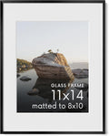 HAUS AND HUES 11x14 Picture Frame with Real Glass & Black Premium-Grade Metal Matted to 8x10 - Aluminum 11x14 Picture Frame - Includes Hanging Kit - Ideal for Home, Office (11x14 in, Black)