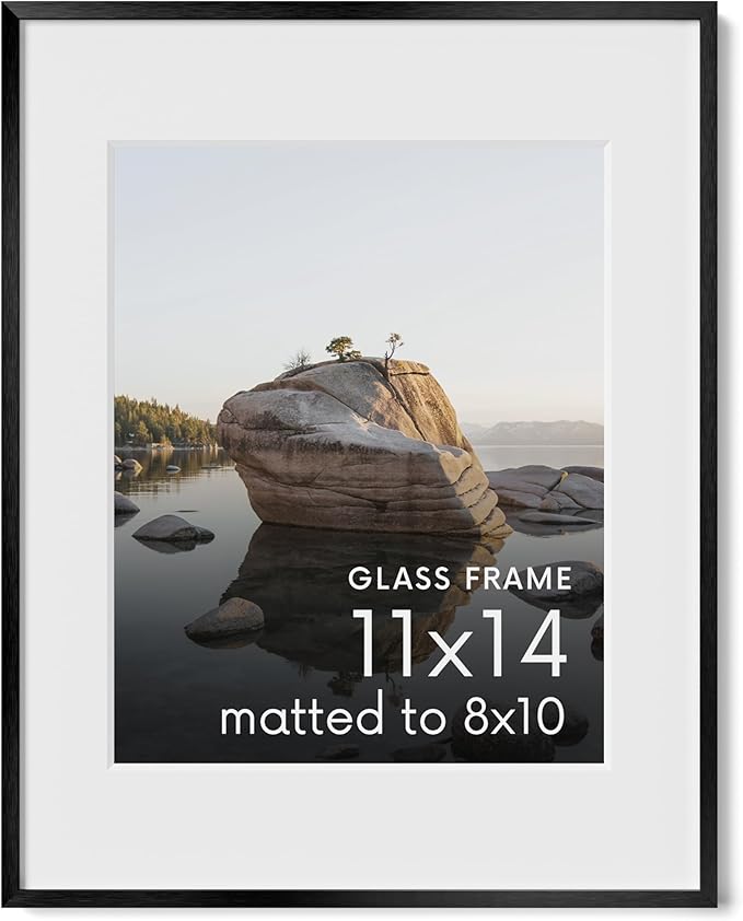 HAUS AND HUES 11x14 Picture Frame with Real Glass & Black Premium-Grade Metal Matted to 8x10 - Aluminum 11x14 Picture Frame - Includes Hanging Kit - Ideal for Home, Office (11x14 in, Black)
