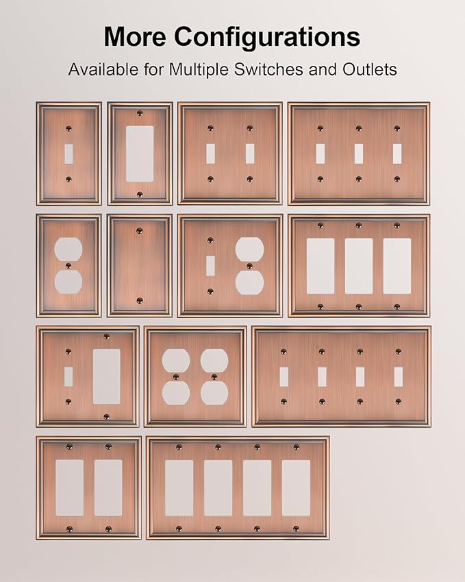 2-Pack Quad Decorator Outlet Cover Plate, Zinc Alloy Antique Copper Switch Plates and Outlet Covers, 4 Gang Wall Plates for Electrical Outlets, Receptacle, GFCI Outlet, Dimmer Switch