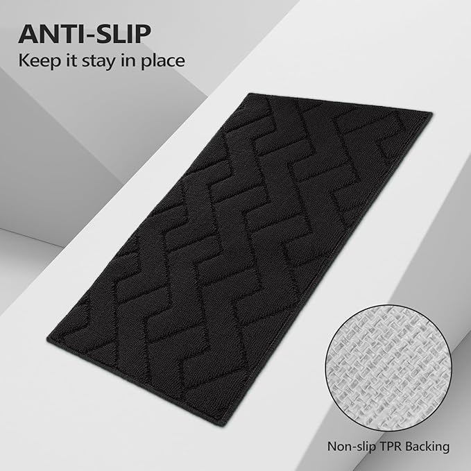 hicorfe Kitchen Rugs and Mats Sets,2 Pieces Super Absorbent Polypropylene Non-Slip Rug,Soft Comfort Floor Mat,Washable for Kitchen,Hallway,Office,Sink,Laundry(24" x 35"+24" x 71",Black)