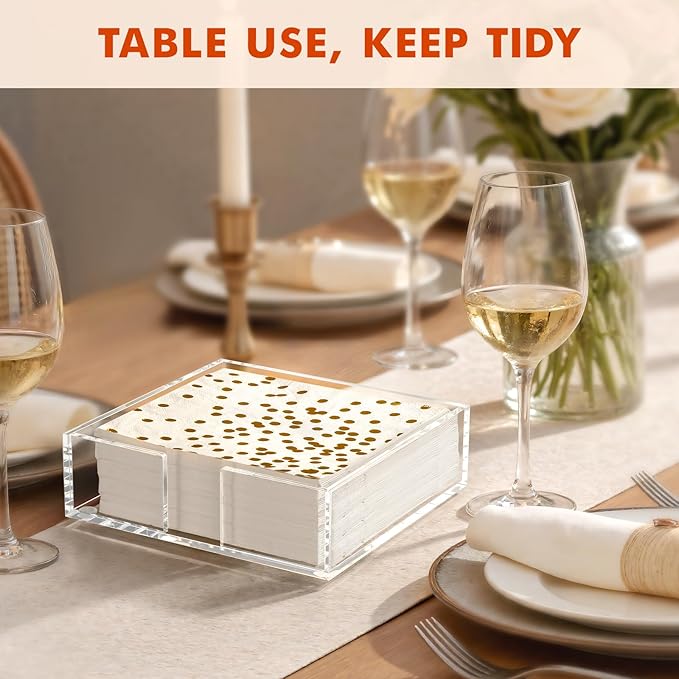 Acrylic Napkin Holder for Table, Clear Plastic Flat Napkin Holder, Modern Square Paper Napkin Holders for Kitchen, Dinner Table Guest Napkins Holder for Home, Hotel, Restaurant, Bar