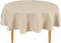 Hiasan Round Linen Tablecloth 45 Inch - Wrinkle and Stain Resistant Washable Polyester Fabric Table Cloth for Dining Room Kitchen Party, Beige