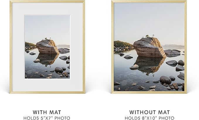 HAUS AND HUES 8x10 Picture Frame with Real Glass & Gold Premium-Grade Metal Matted to 5x7 - Aluminum 8x10 Picture Frame - Includes Easel Back, Hanging Kit - Ideal for Home, Office (8x10 in, Gold)