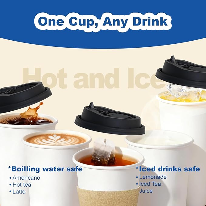 16 oz 500 Pack Coffee Cups with Lids and Sleeves, Straws, Hot Disposable To Go Travel Paper Cups Bulk for Office, Home Coffee Bar Accessories, Chocolate, Cocoa, Beverage (White)