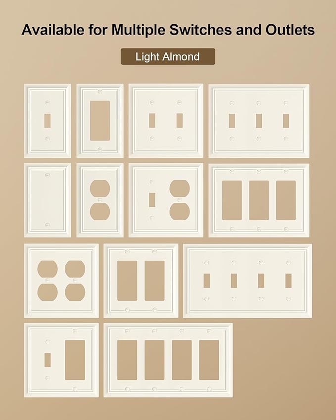 2-Pack Decorative Tripple Decorator Outlet Cover Plate, Durable Natural Bamboo Fiber Light Almond Wall Plate for Electrical Outlets, Receptacle, GFCI Outlet, Dimmer Switch, 3-Gang, Corrosion Resistant