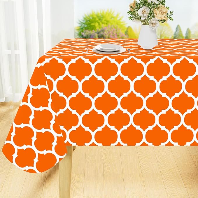 Smiry Rectangle Tablecloth, Waterproof Vinyl Tablecloths with Flannel Backing for Rectangle Tables, Wipeable Spillproof Plastic Tablecloth for Dining, Indoor and Outdoor (60"x84", Bright Orange)