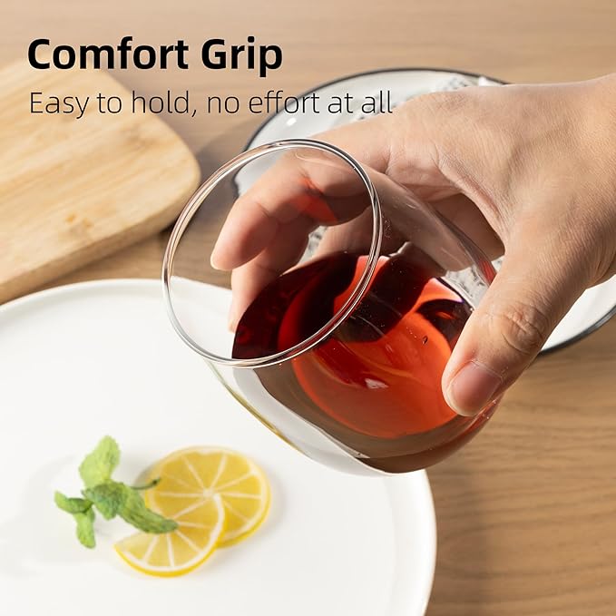 Stemless Wine Glasses Set of 12, 17Oz Red/White Wine Glasses with No Stem, Clear Glassware Set for Red/White Wine, Dishwasher Safe, Ideal for Daily Use, Home Bar, Birthdays, Housewarming Gift