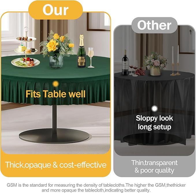 6 Pack Hunter Green Spandex Round Tablecloths for 72in Table, Stretchy Fitted 6FT Round Table Cloths, Wrinkle Free Table Cover with Skirt for Wedding Birthday Party Bridal Shower Banquet
