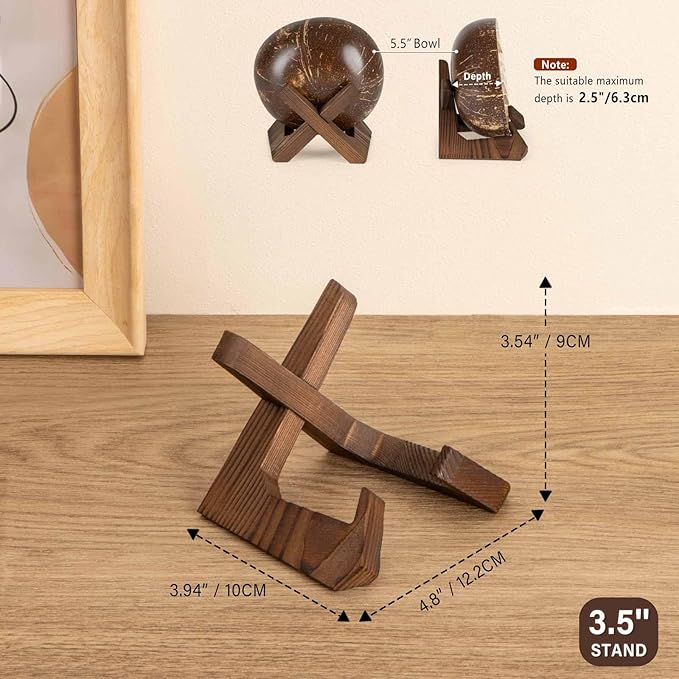 Bowl Stands for Display, 3.5 Inch Plate Holder, Wooden Easel Frame Holder, Display Stand for Large Deep Platters and Dishes, 3.5" H x 4.8" W x 4" D (For Bowls under 2.5" in Depth)