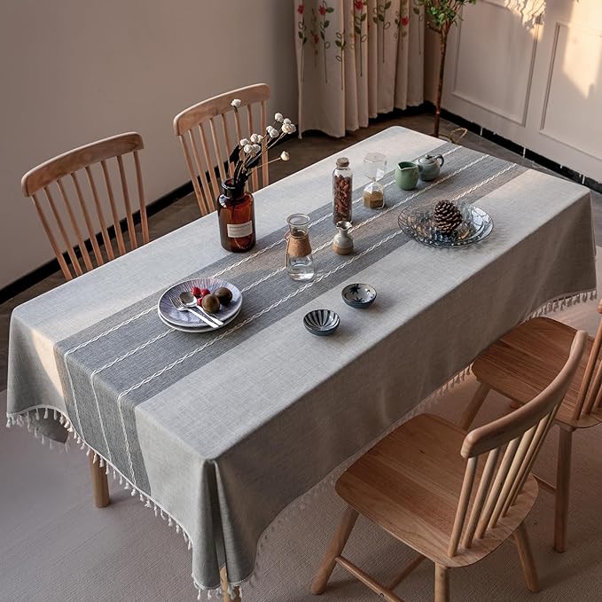 Deep Dream Tablecloth, Embroidered Waterproof Table Cloth Cotton Linen Wrinkle Free Anti-Fading Tablecloths Washable Dust-Proof Table Cover for Kitchen Dinning Party Christmas, 55 x 70 Inch - New Gray