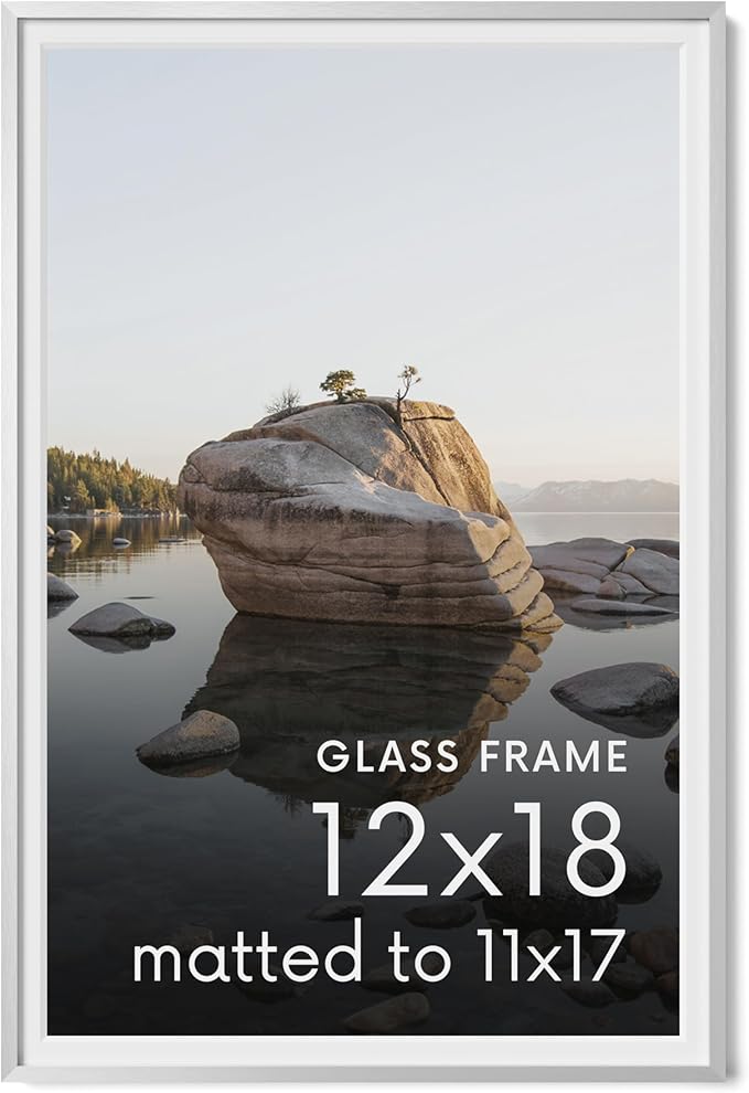 HAUS AND HUES 12x18 Picture Frame with Real Glass & Silver Premium-Grade Metal Matted to 11x17 - Aluminum Glass Picture Frame - Includes Hanging Kit - Ideal for Home, Office (12x18 in, Silver)