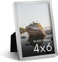 HAUS AND HUES 4x6 Picture Frame with Real Glass & Silver Premium-Grade Metal - Aluminum 4x6 Picture Frame - Includes Easel Back, Hanging Kit - Ideal for Home, Office (4x6 in, Silver)