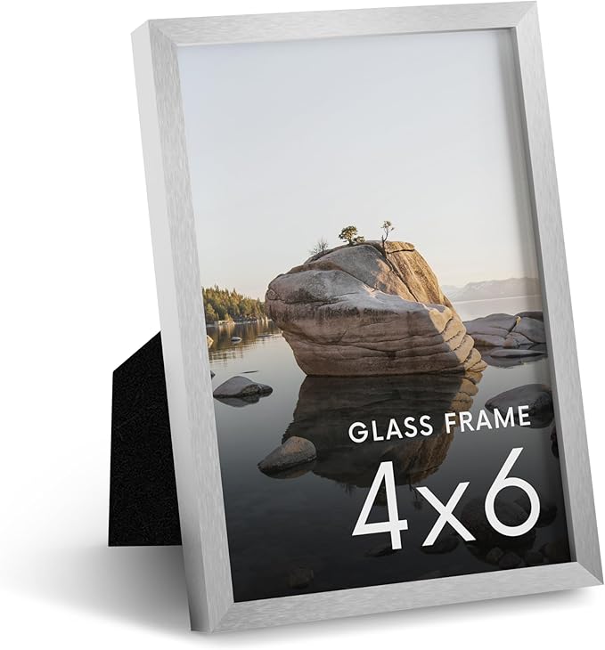 HAUS AND HUES 4x6 Picture Frame with Real Glass & Silver Premium-Grade Metal - Aluminum 4x6 Picture Frame - Includes Easel Back, Hanging Kit - Ideal for Home, Office (4x6 in, Silver)