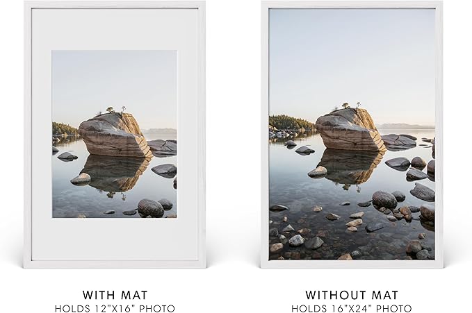 HAUS AND HUES 16x24 Picture Frame with Real Glass and White American Oak Matted to 12x16 - Oak 16x24 Frame White - Includes Vertical & Horizontal Hang - Ideal for Home, Room, Office (16x24 in, White)