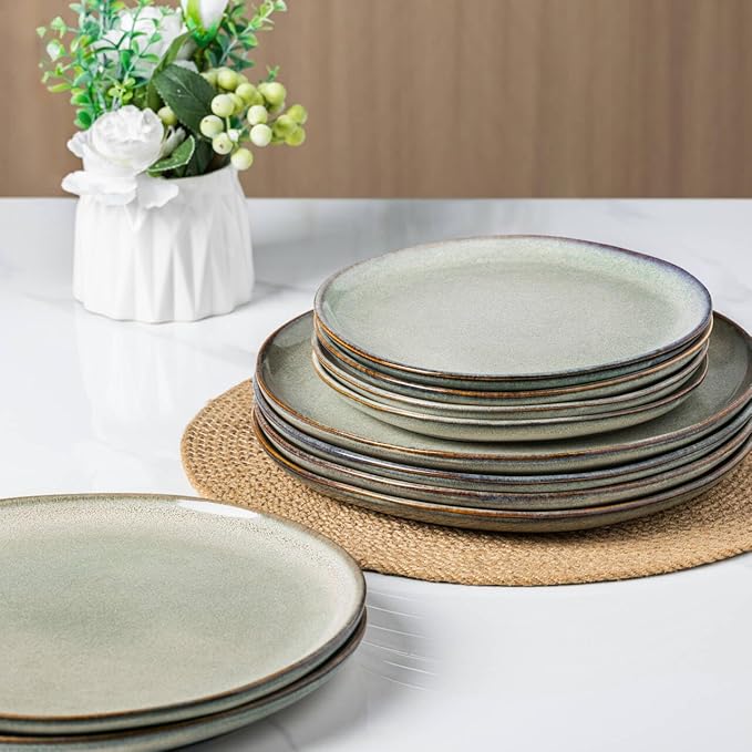 AmorArc Ceramic Plates Set of 6,8.5 Inch Handmade Reactive Glaze Stoneware Plates set for Dessert,Salad,Appetizer,Small Dinner Plates,Microwave & Dishwasher Safe,Scratch Resistant