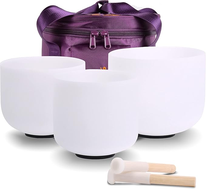 7inch 8inch 9inch Crystal singing bowls set sound bowl for healing Mindfulness, Meditation, Yoga, Spiritual and Body Healing Chakra Bowl (D+F+C, 7inch+8inch+9inch with Travel bag)