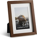 HAUS AND HUES 6x8 Picture Frame with Real Glass and Walnut Oak Matted to 4x6 - Oak 8x6 Picture Frame - Includes American Oak, Easel Back, Vertical Hang - Ideal for Home, Room, Office (6x8 in, Walnut)