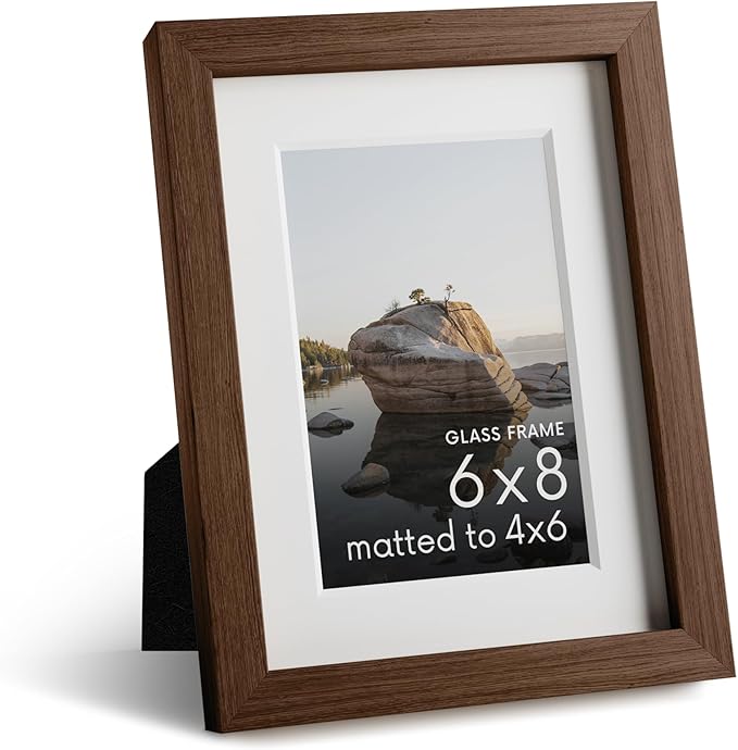 HAUS AND HUES 6x8 Picture Frame with Real Glass and Walnut Oak Matted to 4x6 - Oak 8x6 Picture Frame - Includes American Oak, Easel Back, Vertical Hang - Ideal for Home, Room, Office (6x8 in, Walnut)