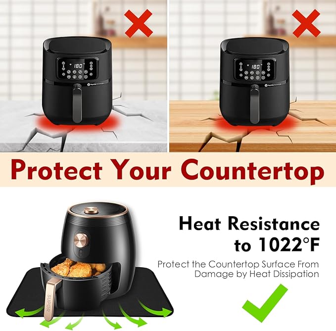 Heat Resistant Mats for Countertop,16x20 in Silicone Heat Resistant Mat for Air Fryer, Fireproof Pad for Coffee Maker,Toaster, Oven, Kitchen Countertop Protector Compatible with Ninja,COSORI, 2PCS