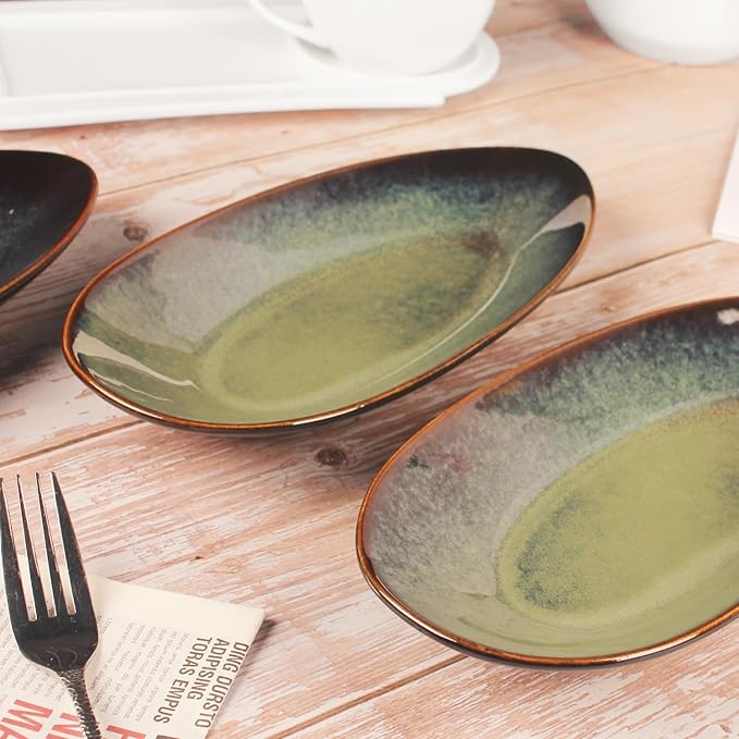 Serving Platter Olives Plate Set of 4, Large Serving Tray for Entertaining, Porcelain Trays and Platters, Salad Appetizer Tray,Dishwasher & Microwave Safe, 12.4 Inch