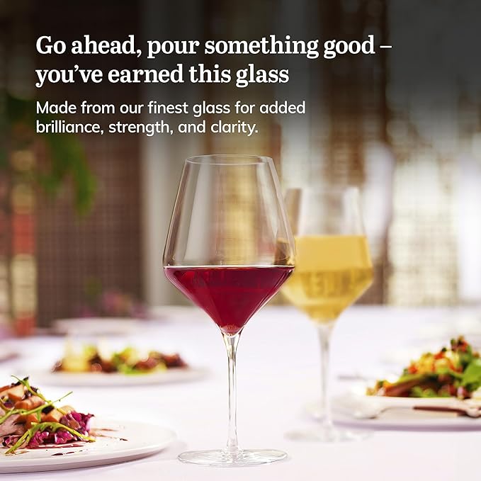 Libbey Signature Greenwich All Purpose Wine Glasses, 16 Oz Angular Wine Glass Set of 4 with Pulled Stem, Stemware Glasses for Cocktails and More