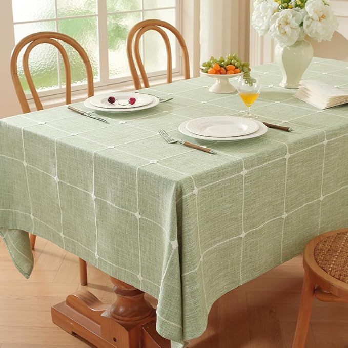 Zobesta Checkered Green Tablecloth Square 53 x 53 Inch Table Cloth, Heavy Weight Washable Farmhouse Soft Boho Linen Gingham Tablecloths for Outdoor, Party, Holiday, Picnic, Dining
