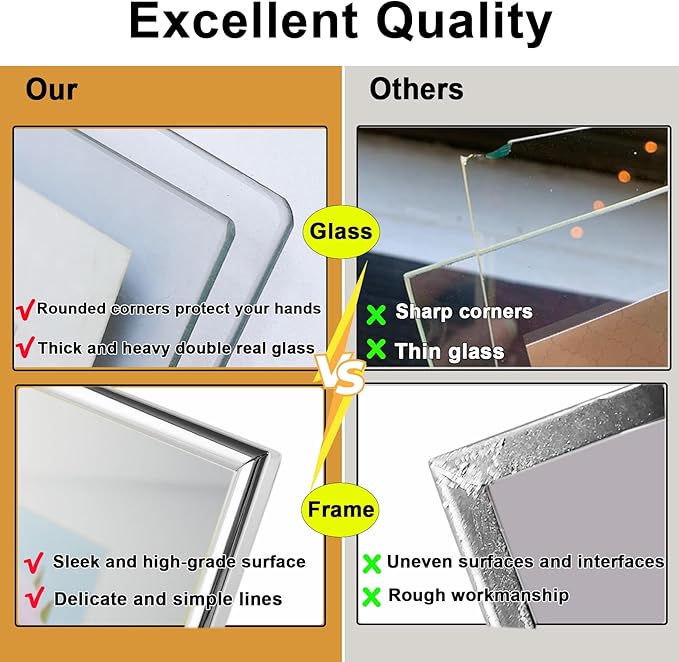 Silver Floating Picture Frames - Set of 3, for Photo Size 4×4, 4×6, 5×7, Vertical Tabletop Display, Double Glass Metal Frame for Wedding, Home or Office Desk Decoration (Silver)