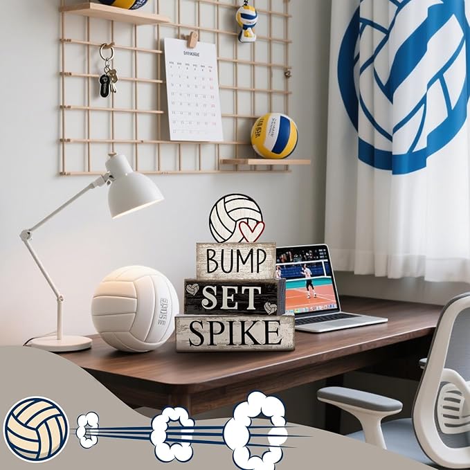 4 Pcs Volleyball Table Decorations Volleyballs Tiered Tray Decor Wooden Sign Centerpiece Farmhouse Decorative Faux Book Stack Block for Room Shelf Coffee Table Fireplace Mantel Shelf
