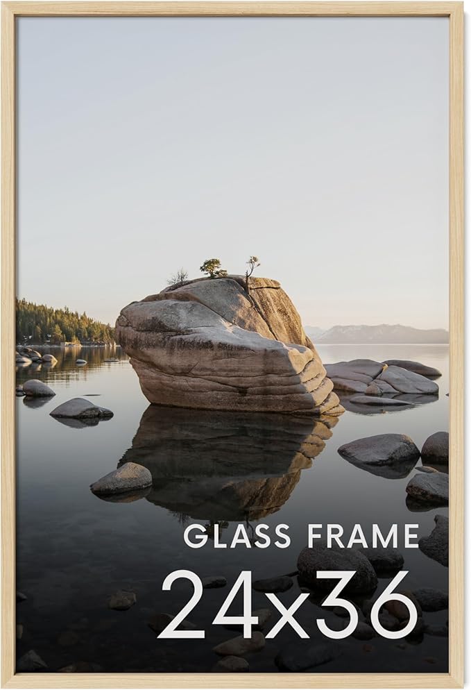 HAUS AND HUES 24x36 Picture Frame with Real Glass & Natural American Oak - 24x36 Frame Beige - Includes Vertical & Horizontal Hang - Ideal for Home, Room, Office (24x36 in, Natural)