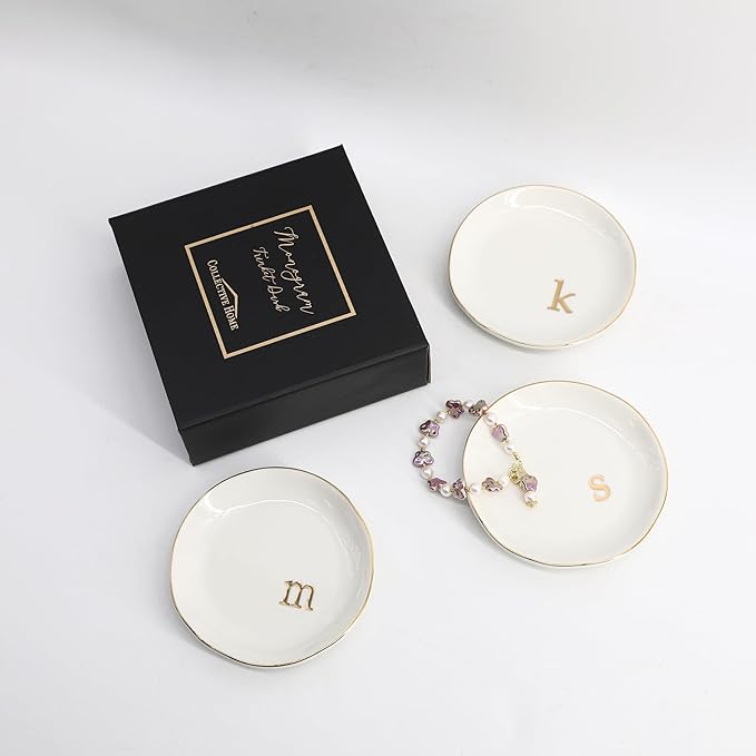 COLLECTIVE HOME - Ceramic Jewelry Tray, Decorative Trinket Dish for Rings Earrings Necklaces Bracelet Watch Keys, Birthday Mother's Day Christmas Gift for Women, 4.75", Glossy (m)