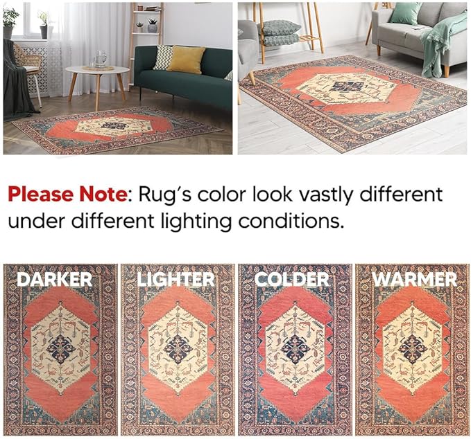Keen Home Design 9x12 Rug - Machine Washable Area Rug with Non-Slip Backing, Ideal for Living Room, Dining Room, Bedroom - Vintage, Easy Clean, Durable, Low Pile Rug - (9' x 12')