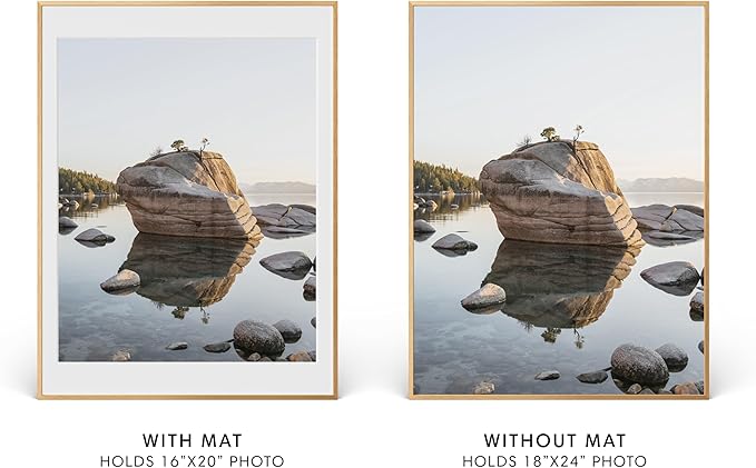 HAUS AND HUES 18x24 Picture Frame with Real Glass & Brass Premium-Grade Metal Matted to 16x20 - Aluminum 24x18 Poster Frame - Includes Hanging Kit - Ideal for Home, Office (18x24 in, Brass)