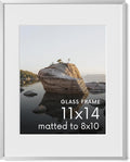 HAUS AND HUES 11x14 Picture Frame with Real Glass & Silver Premium-Grade Metal Matted to 8x10 - Aluminum 11x14 Picture Frame - Includes Hanging Kit - Ideal for Home, Office (11x14 in, Silver)