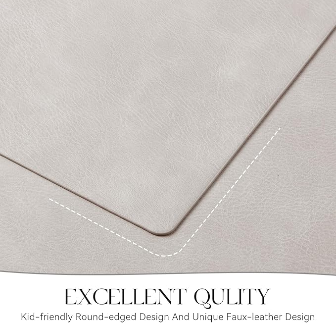 MOSAYT Vinyl Placemats Set of 6-12 X 17 Inch - Faux Leather 100% Waterproof Oil-Proof Wipeable PU Place Mats, Heat Resistant Reversible Table Mats for Kitchen, Dining, Outdoor (Light Grey)