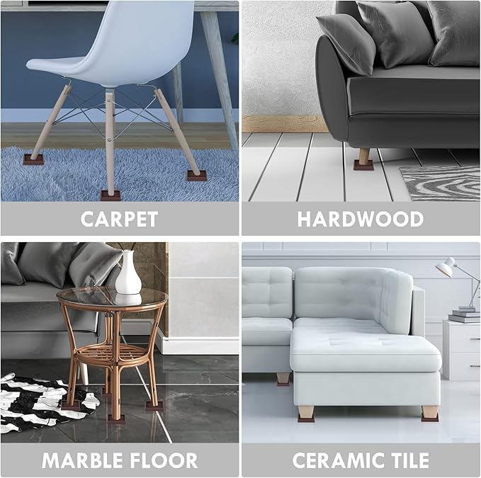 2X2 Rubber Caster Cups, Non Slip Furniture Pads, Anti-Slip Furniture Gripper, Anti Skid Furnitures Feet, Anti Slide Floor Protector for Bed Couch Table Chair Stoppers - 4 Pack, Brown