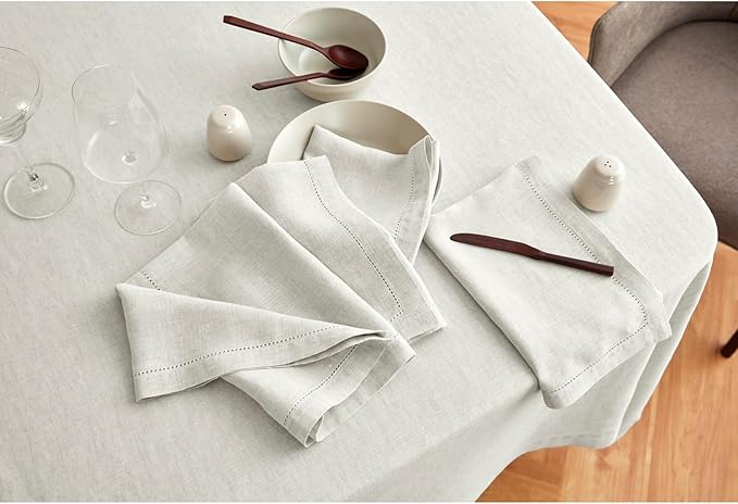 Solino Home Linen Tablecloth 70 x 132 Inch - 100% Pure Linen Light Flax Table Cloth for Rectangle Tables - Sonoma, Machine Washable Tablecloth for Spring, Easter