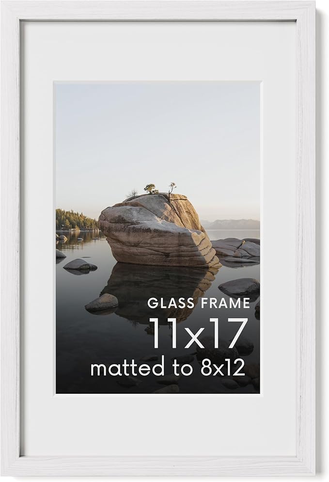 HAUS AND HUES 11x17 Picture Frame with Real Glass and White American Oak Matted to 8x12 - Oak Frame - Includes Vertical & Horizontal Hang - Ideal for Home, Office (11x17 in)