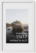 HAUS AND HUES 11x17 Picture Frame with Real Glass and White American Oak Matted to 8x12 - Oak Frame - Includes Vertical & Horizontal Hang - Ideal for Home, Office (11x17 in)