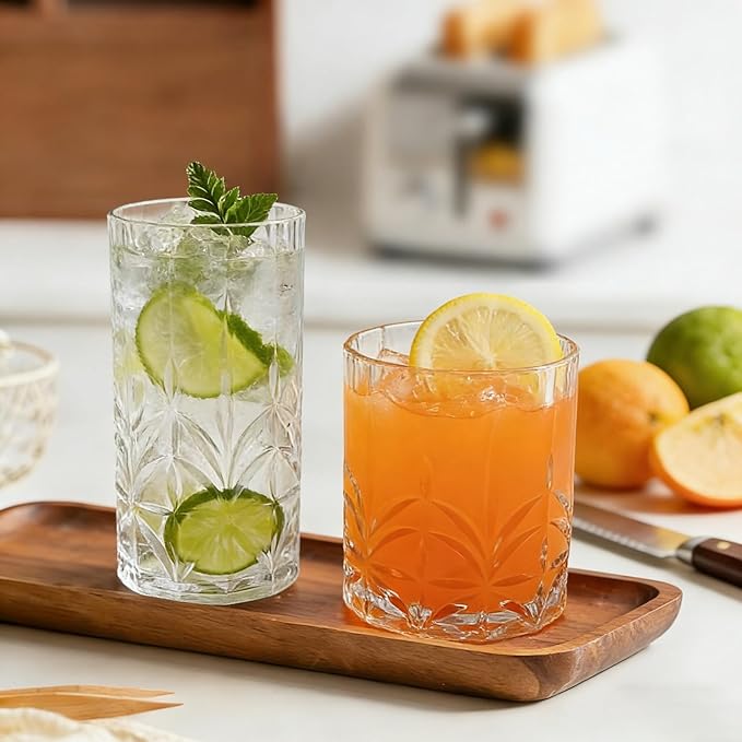 BELLAFORTE Shatterproof Tritan Plastic Drinking Glasses. 13oz & 18oz Water Glasses Set of 8 - Myrtle Beach Glasses Drinking - Unbreakable Tumblers for Parties - BPA Free, Dishwasher Safe (Clear)