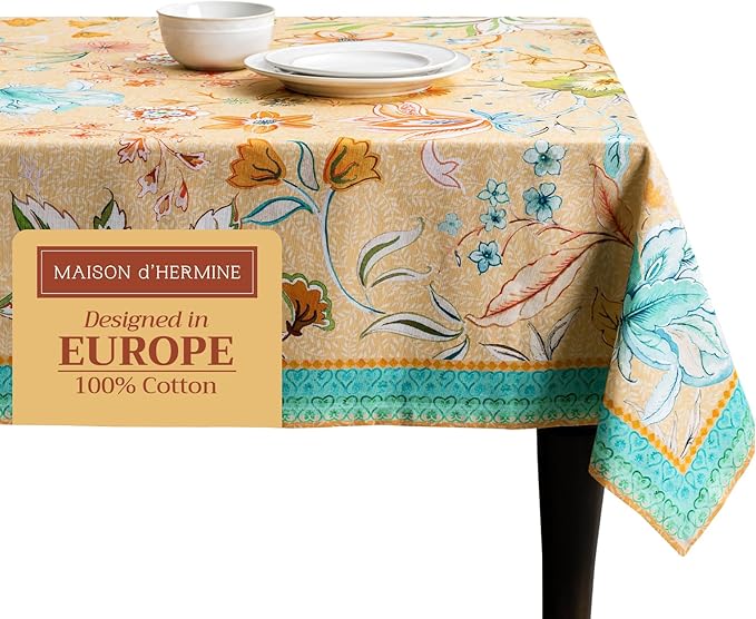 Maison d' Hermine Table Cloth Rectangle Table 100% Cotton 70 x 108 Inches Tablecloth Reusable Decorative for Dining Room Farmhouse Home Valentines Day Decorations Spring Summer - Luxury Loft - Peach