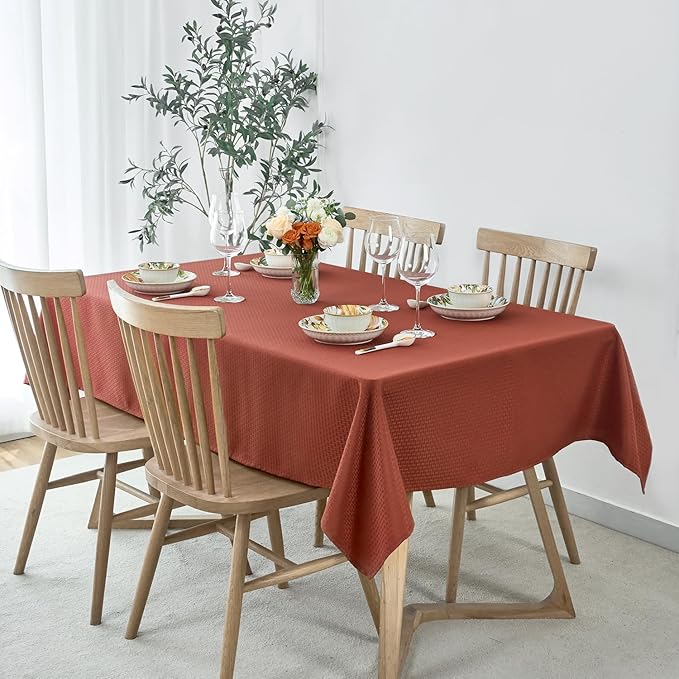 maxmill Weaved Texture Square Tablecloth Stain Resistant Waterproof Wrinkle Free Soft Fall Table Cloth, Decoration for Fall Harvest Fabric Cover for Dining Room, 52 x 52 Inch, Rustic Brick