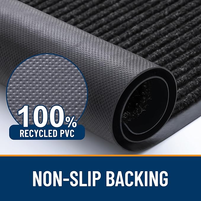 OLANLY Front Door Mat Indoor Outdoor Entrance, Waterproof Heavy Duty Doormat, Fade Resistant, Low Profile, Easy Clean Patio Porch Welcome Floor Mats for Entry, 33x21, Off-Black